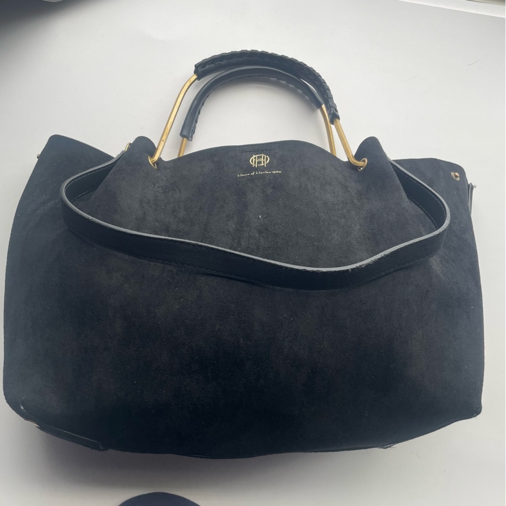 House of Harlow Black Suede Dual Handle Handbag Shoulder Bag Purse
